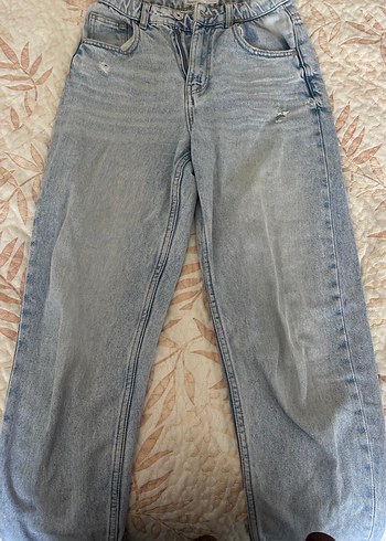 Kadın Gri Midi Bol Kesim Denim Mom Jean