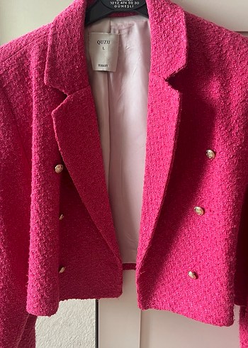 Düğmeli Pembe Mini Kadın Blazer