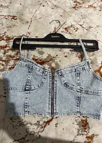 Diğer Kadın Gri Tie-Dye Denim Crop Top