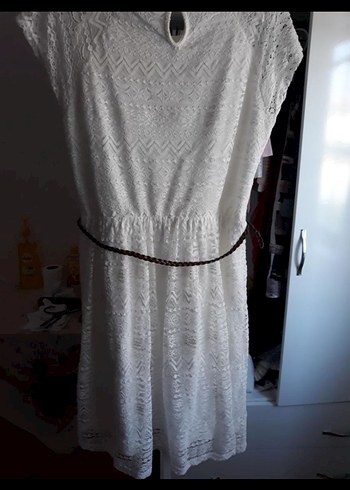 LC Waikiki Kemerli Beyaz Midi Bohem Elbise