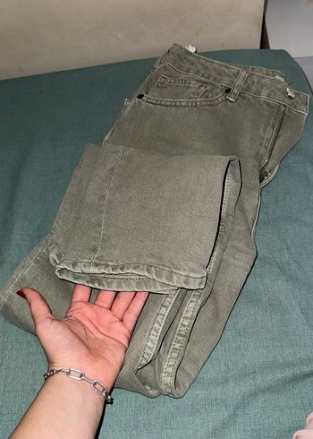 40 Beden haki Renk Yeşil Rahat Kesim Kadın Jean Pantolon