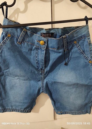 Diğer Düğmeli Mavi Kadın Mini Denim Şort