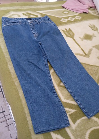 Geniş Paça Düğmeli Mavi Kadın Kot Pantolon - Görsel 2