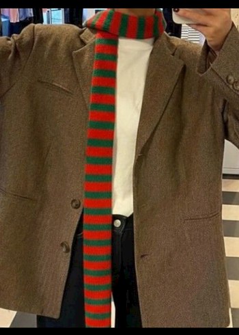 Gri Siyah Çizgili Örgü Kadın Şal - Görsel 4