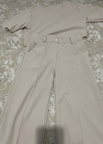 s Beden Bej Normcore Midi Kumaş Kadın Pantolon ve bluz