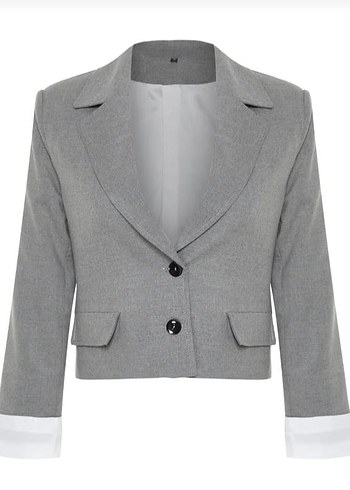 38 Beden Gri Kısa Kesim Denim Blazer