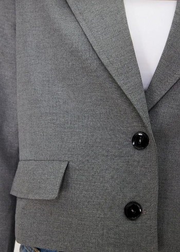 38 Beden gri Renk Gri Kısa Kesim Denim Blazer