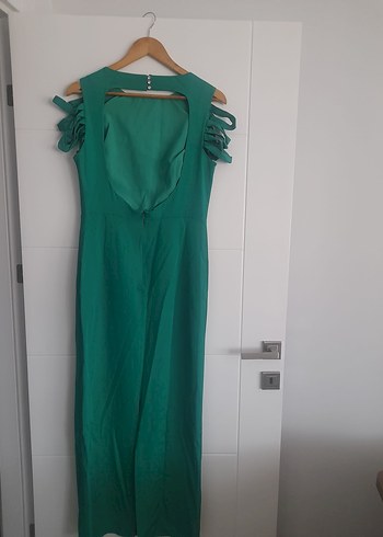 Uzun zümrüt yeşili Drapeli Kadın Ofis Elbisesi - Görsel 3