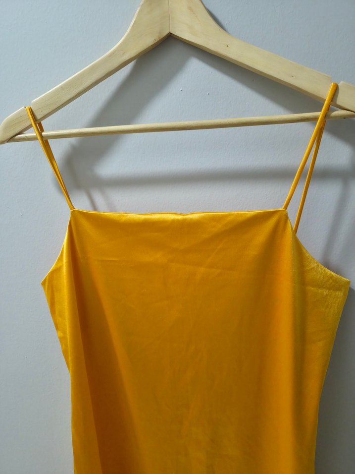 Sarı Parlak MiniAskılı Elbise - Görsel 2
