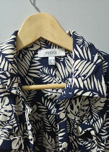 Lacivert Yaprak Desenli Uzun Bohem tulum - Görsel 3