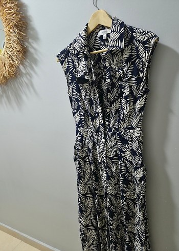 Lacivert Yaprak Desenli Uzun Bohem tulum - Görsel 2