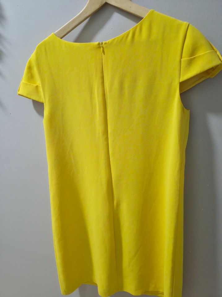 Sarı V Yakalı Midi Kadın Elbise - Görsel 2