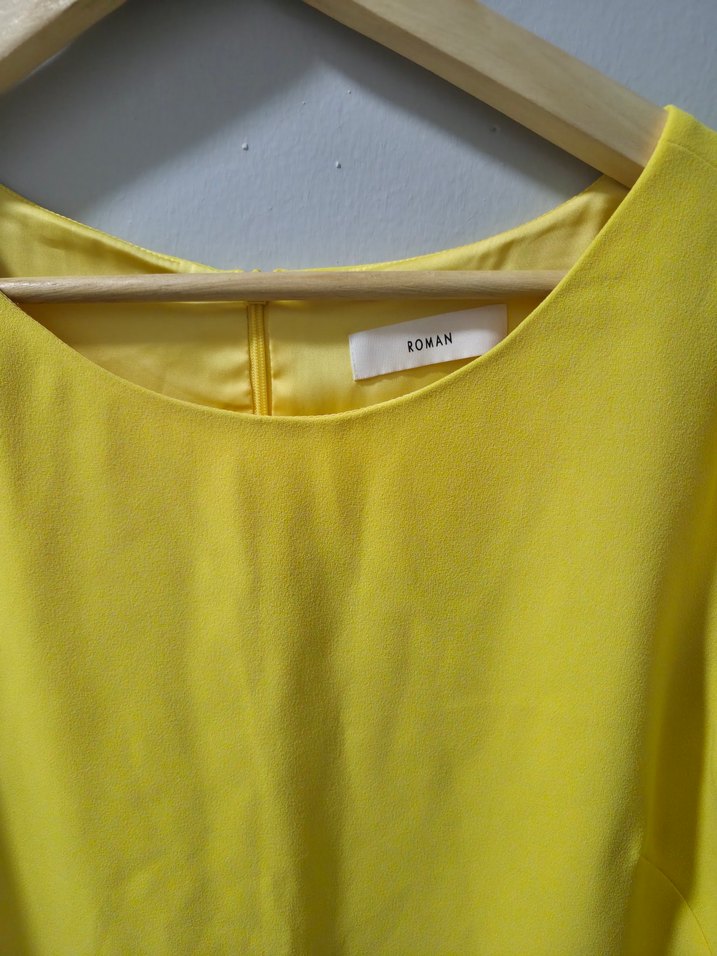 Sarı V Yakalı Midi Kadın Elbise - Görsel 3