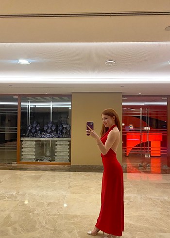 Zara Bordo Drapeli Uzun Askısız Kadın Elbise