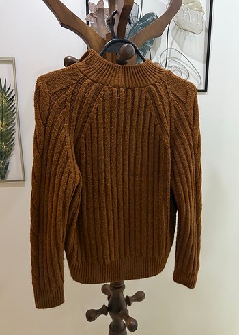 Yarım Fermuarlı Kahverengi Örgü Kazak - Görsel 3