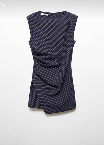 Lacivert Çizgili Drapeli Elbise - Görsel 2