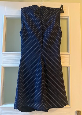 Lacivert Çizgili Drapeli Elbise - Görsel 4