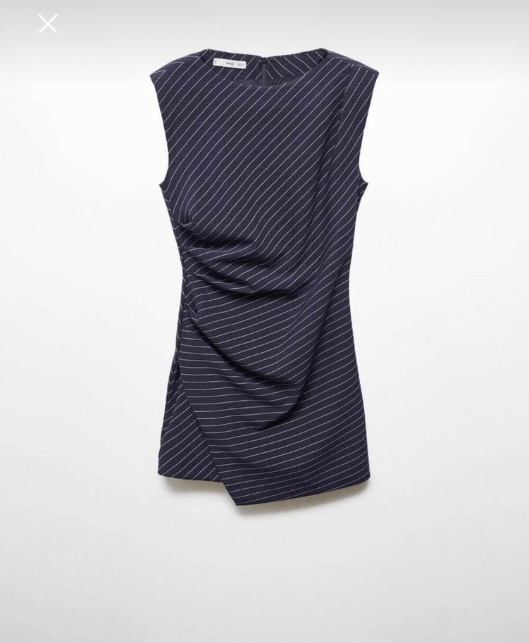 Lacivert Çizgili Drapeli Elbise - Görsel 2