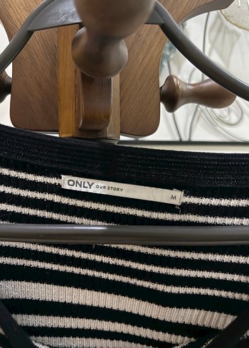 Çizgili Bej Siyah Triko Kadın Kazak - Görsel 3