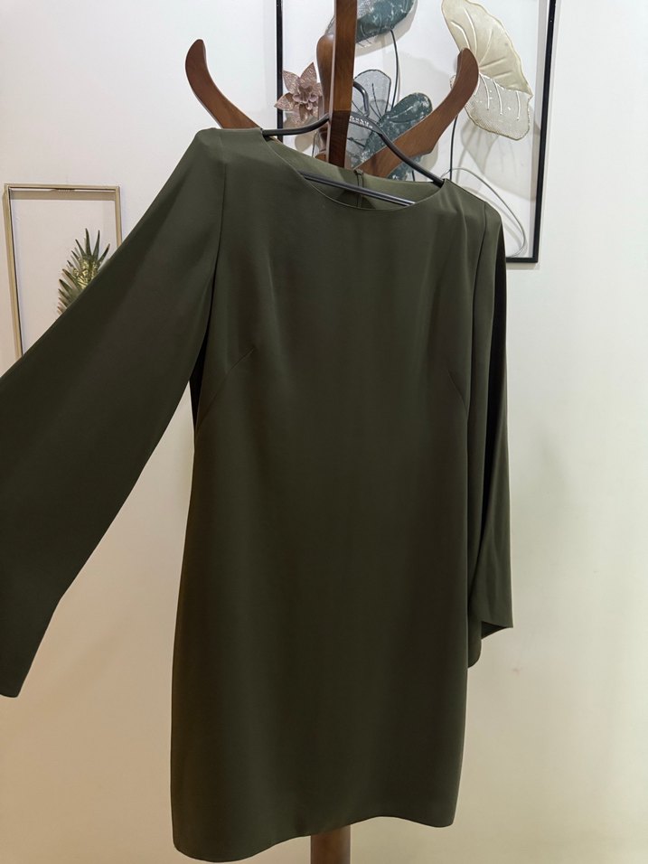 Uzun Kollu Haki Kadın Elbise - Görsel 2