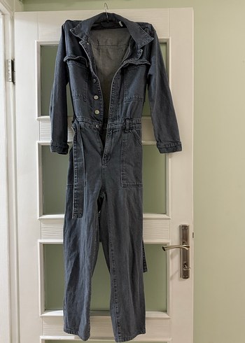 Gri Denim Kadın Uzun Tulum - Görsel 2