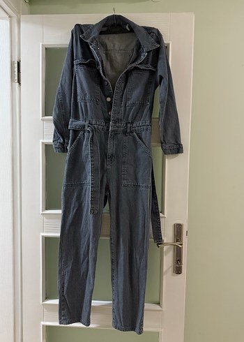 Gri Denim Kadın Uzun Tulum - Görsel 4