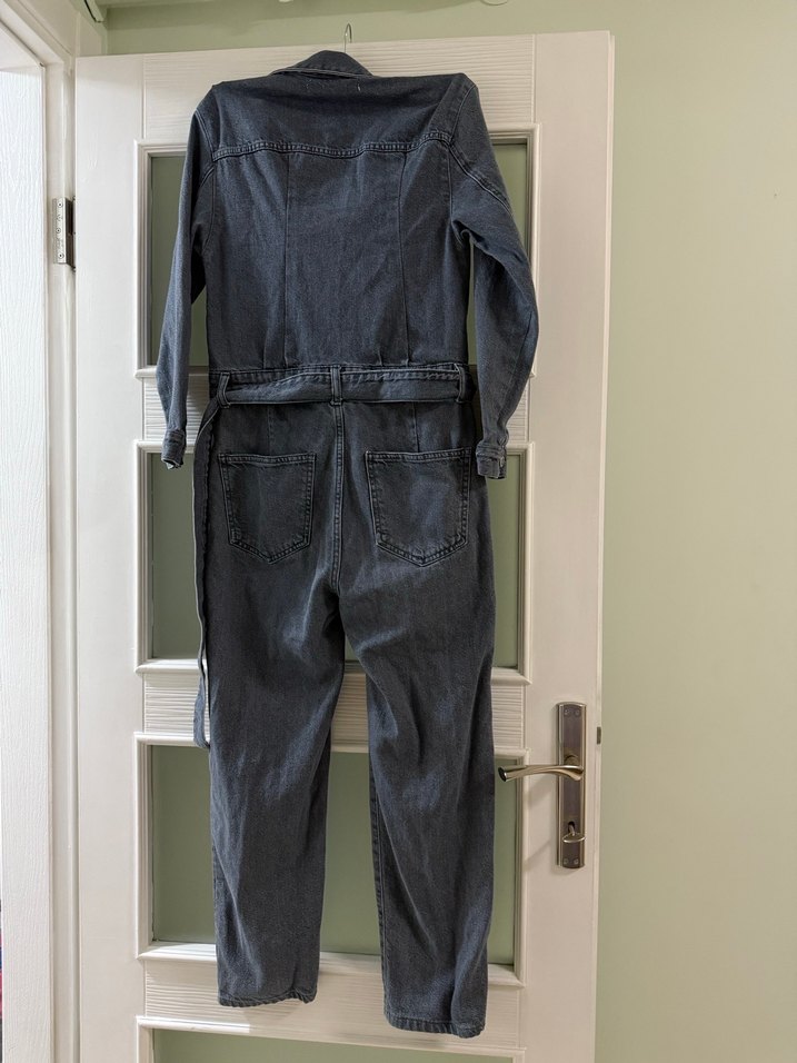 Gri Denim Kadın Uzun Tulum - Görsel 3