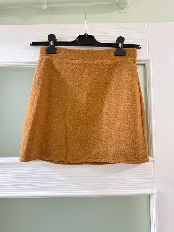 Bej Süet Kemerli Mini Etek - Görsel 2