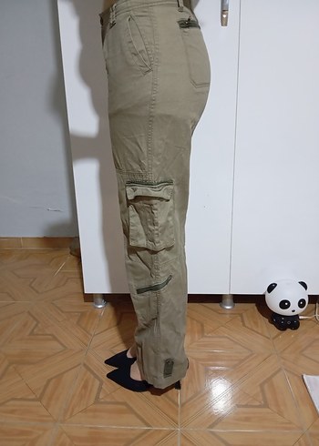 Diğer Vintage bej rahat kesim Kadın ekstra düşük kargo pantolon