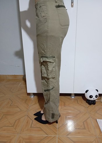 32 Beden Vintage bej rahat kesim Kadın ekstra düşük kargo pantolon
