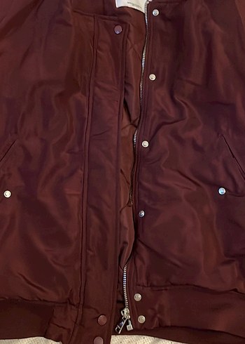 Bordo Düğmeli Midi Street Wear Kadın Ceket - Görsel 3