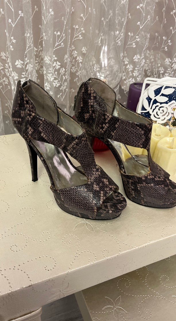 Yılan Desenli Platform Topuklu Kadın Ayakkabı - Görsel 2