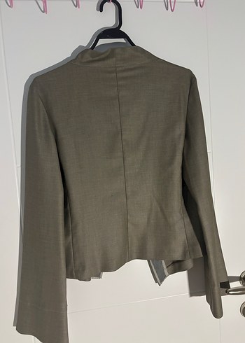 Mango Kadın Gri Midi Keten Blazer Ceket