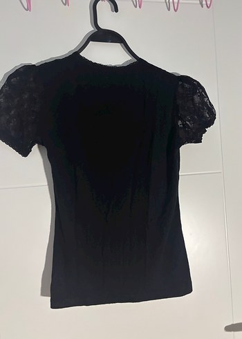 Diğer Dantel Detaylı Kısa Kollu Siyah Gotik Bluz
