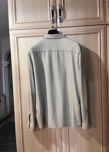 Bej Erkek Keten Gömlek, Uzun Kollu, Düğmeli - Görsel 5