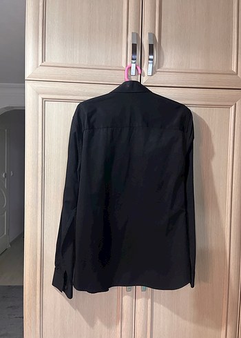 Siyah, uzun kollu, düğmeli erkek gömlek - Görsel 3