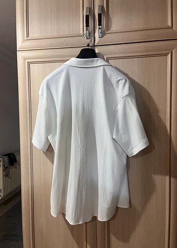 Beyaz Kısa Kollu Keten Gömlek - Görsel 4