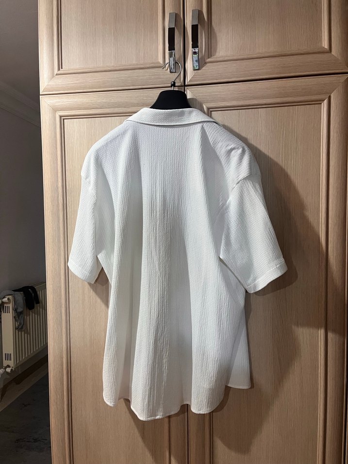 Beyaz Kısa Kollu Keten Gömlek - Görsel 4