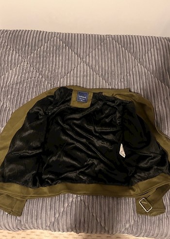 Kadın yeşil Süet Fermuarlı Deri Ceket - Görsel 2