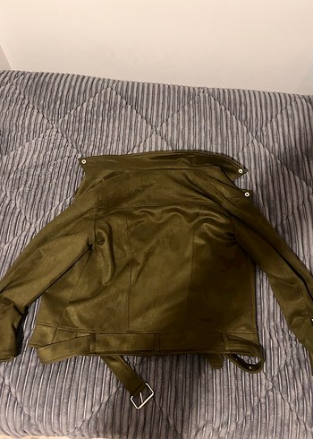 Kadın yeşil Süet Fermuarlı Deri Ceket - Görsel 3