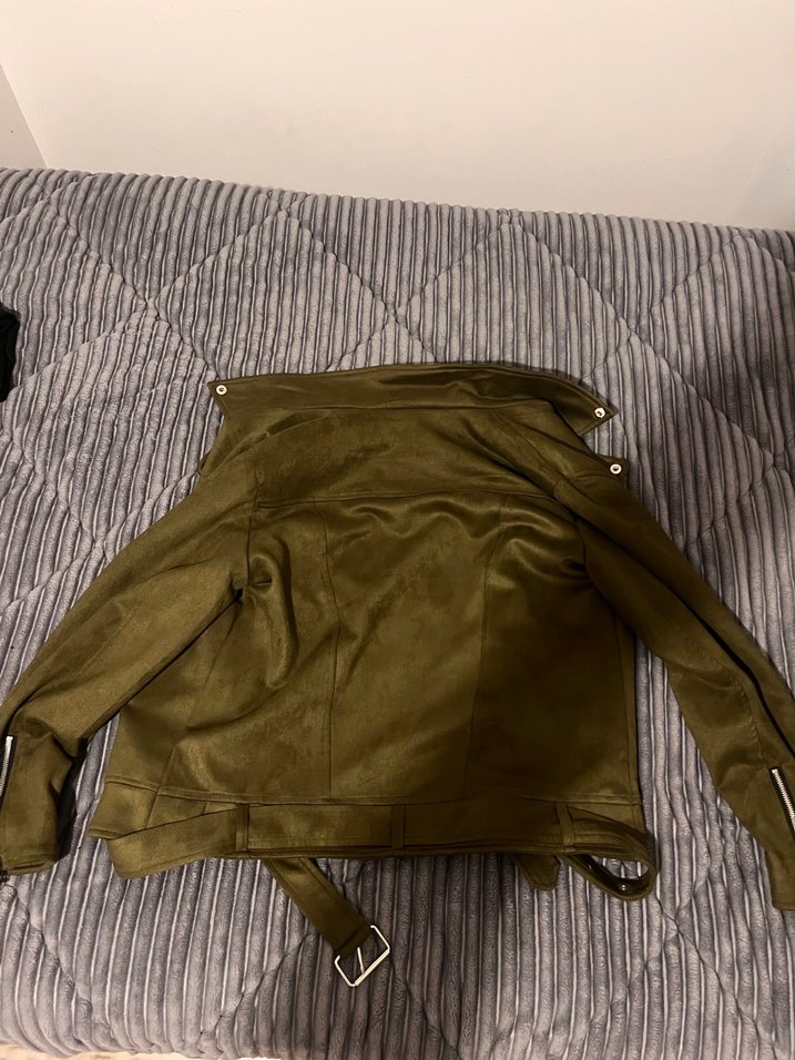 Kadın yeşil Süet Fermuarlı Deri Ceket - Görsel 3