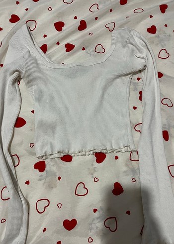 Beyaz Uzun Kollu Crop Tişört - Görsel 2