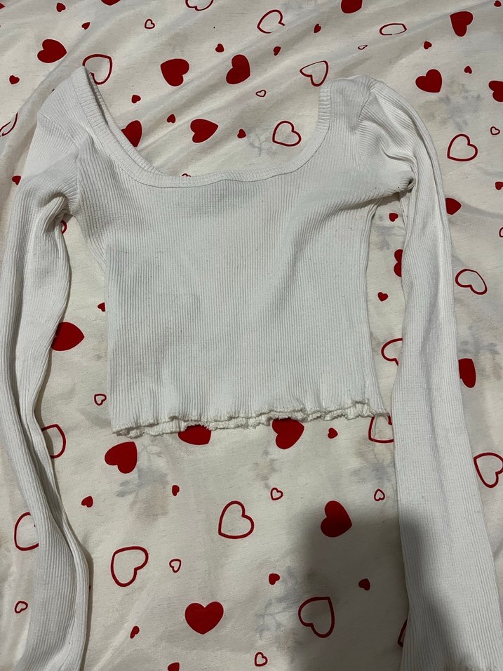 Beyaz Uzun Kollu Crop Tişört - Görsel 2