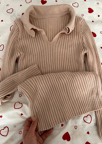 Bej V Yakalı Kadın Triko Kazak - Görsel 4