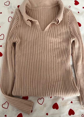Bej V Yakalı Kadın Triko Kazak - Görsel 2