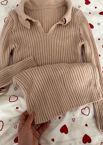 Bej V Yakalı Kadın Triko Kazak - Görsel 5