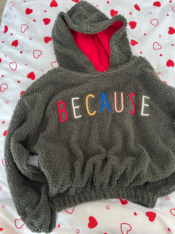 Gri Kapüşonlu Nakışlı Kadın Sweatshirt - Görsel 2