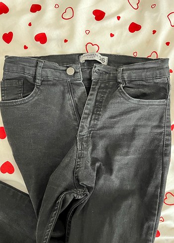 Düğmeli Siyah Normal Boy Denim Pantolon - Görsel 2