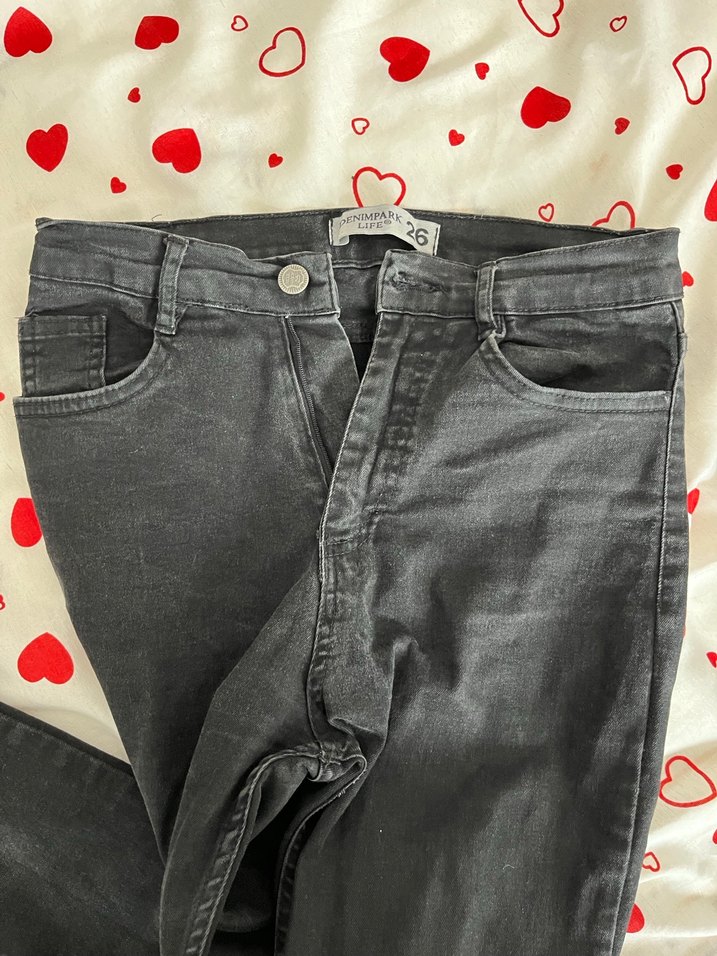 Düğmeli Siyah Normal Boy Denim Pantolon - Görsel 2