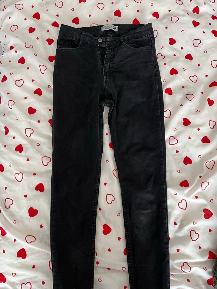 Düğmeli Siyah Normal Boy Denim Pantolon - Görsel 3